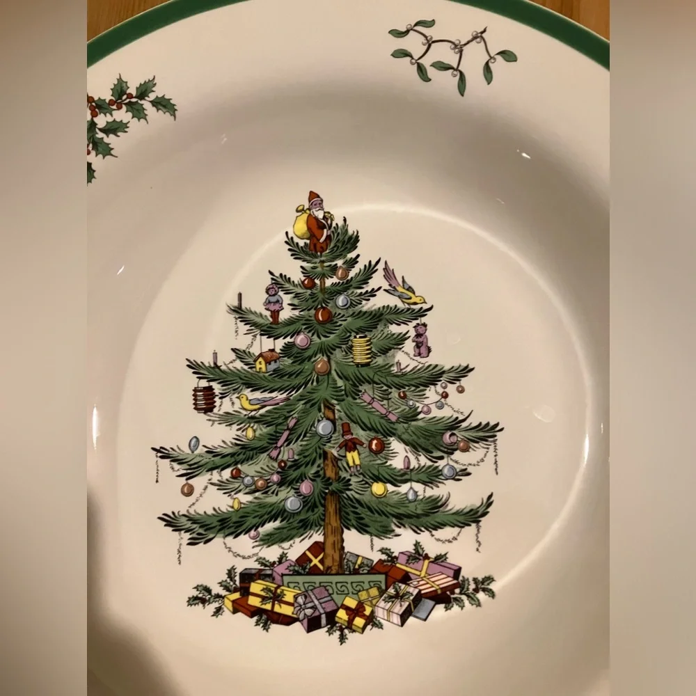 Spode Christmas Tree Green Trim S3324-A2 Dinner Plate 12 Inches EUC